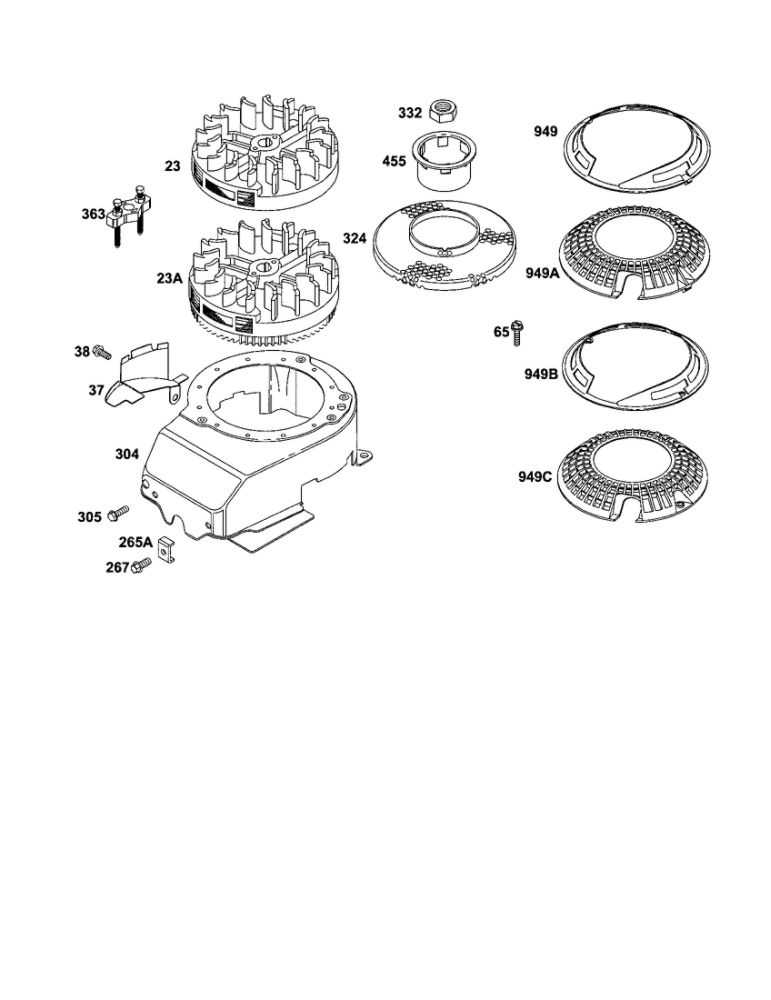 Flywheel/Guard-Finger Diagram and Parts List for 121700-121799 4006-4009 Briggs and Stratton Engine